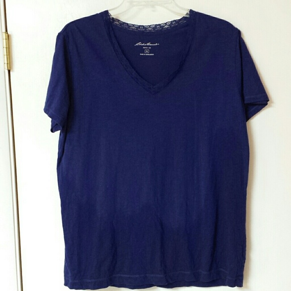 Eddie Bauer Tops - Eddie Bauer Dark Purple Lace Collar Tee